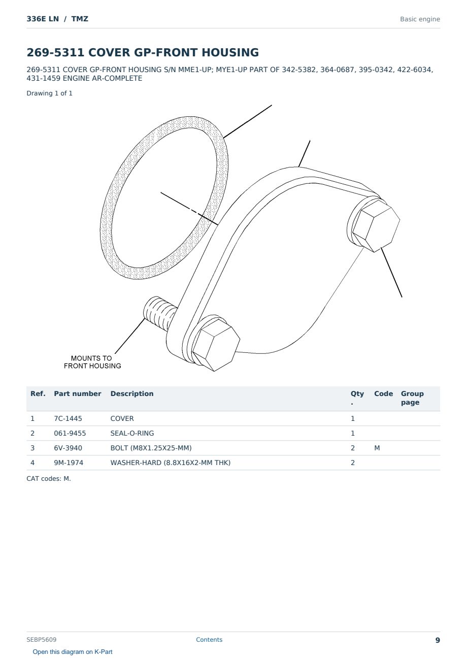 Caterpillar 336E LN S/N TMZ Partsbook SEBP5609 (English) - sample page 9 of 10 Caterpillar 336E LN S/N TMZ Partsbook SEBP5609 (English) - sample page 9 of 10