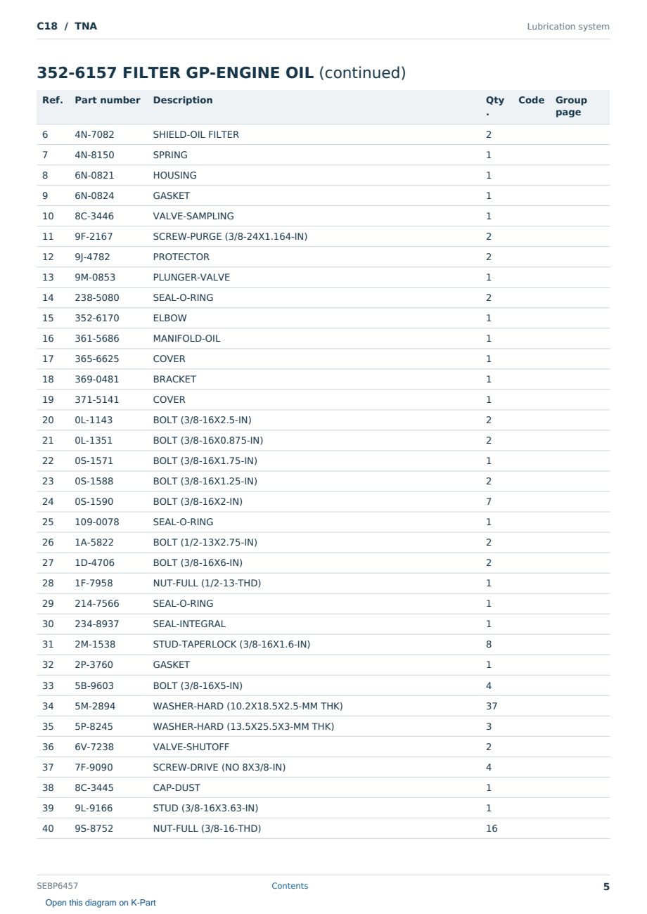 Caterpillar C18 S/N TNA Partsbook SEBP6457 (English) - sample page 5 of 10 Caterpillar C18 S/N TNA Partsbook SEBP6457 (English) - sample page 5 of 10