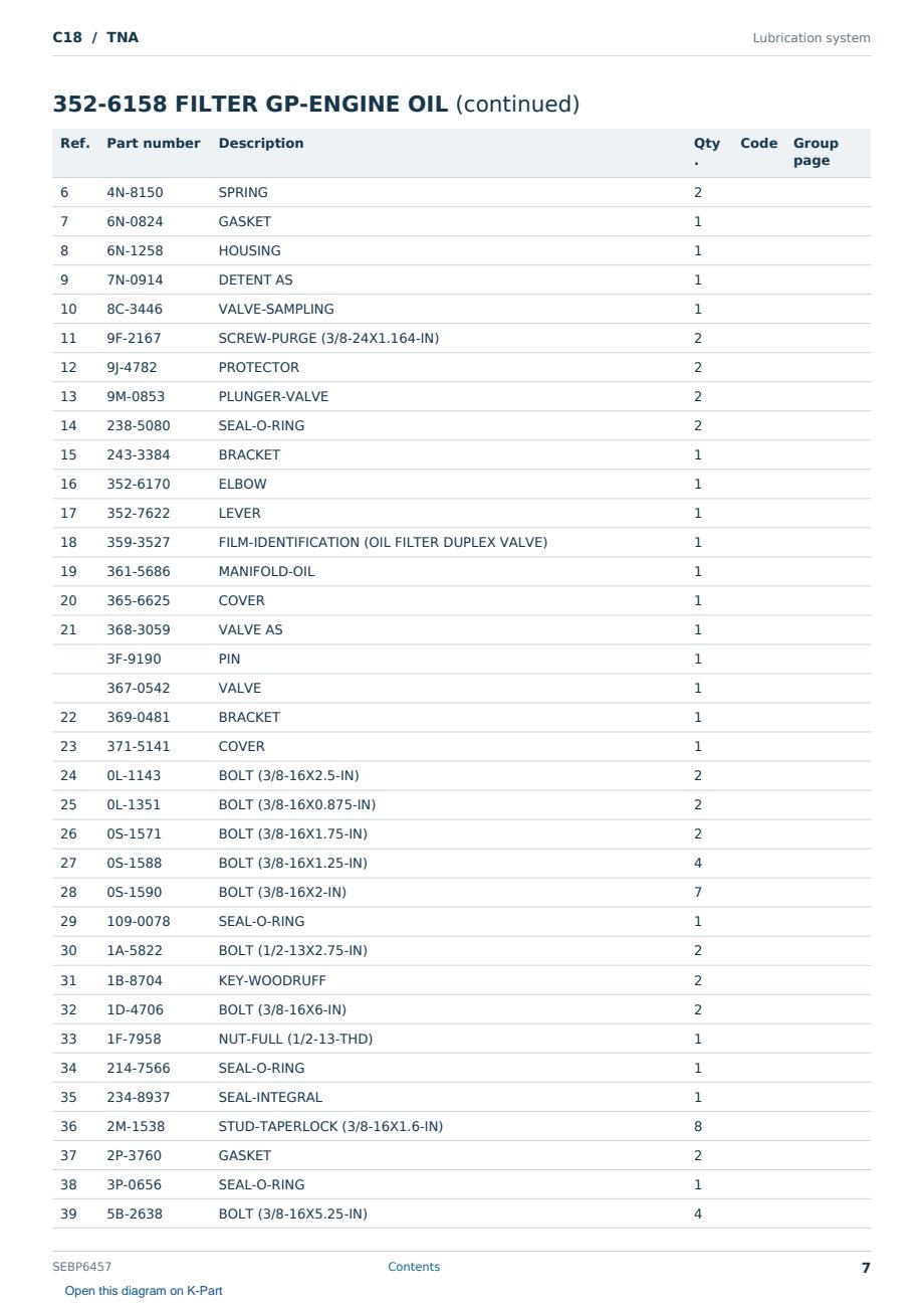 Caterpillar C18 S/N TNA Partsbook SEBP6457 (English) - sample page 7 of 10 Caterpillar C18 S/N TNA Partsbook SEBP6457 (English) - sample page 7 of 10