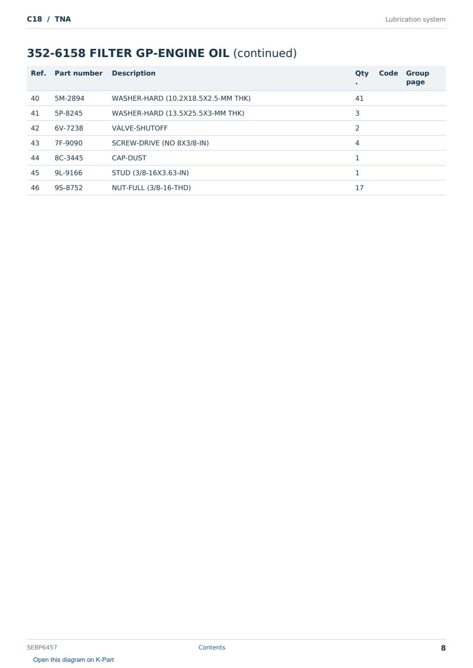 Caterpillar C18 S/N TNA Partsbook SEBP6457 (English) - sample page 8 of 10 Caterpillar C18 S/N TNA Partsbook SEBP6457 (English) - sample page 8 of 10