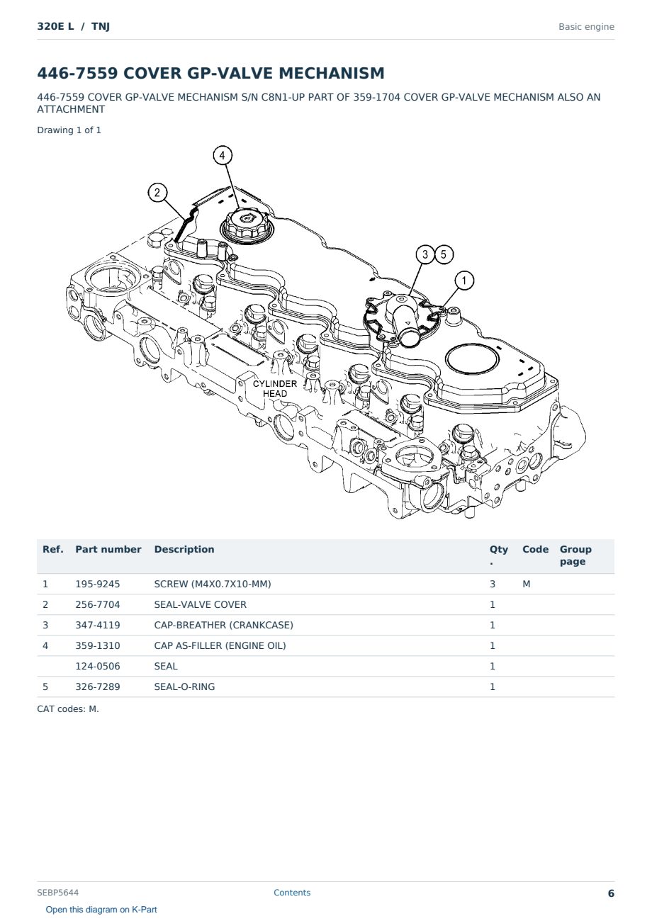 Caterpillar 320E L S/N TNJ Partsbook SEBP5644 (English) - sample page 6 of 10 Caterpillar 320E L S/N TNJ Partsbook SEBP5644 (English) - sample page 6 of 10