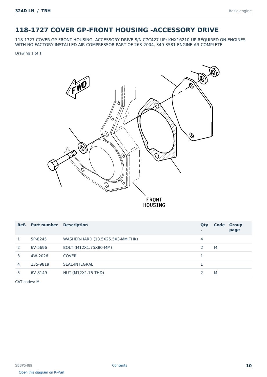 Caterpillar 324D LN S/N TRH Partsbook SEBP5489 (English) - sample page 10 of 10 Caterpillar 324D LN S/N TRH Partsbook SEBP5489 (English) - sample page 10 of 10