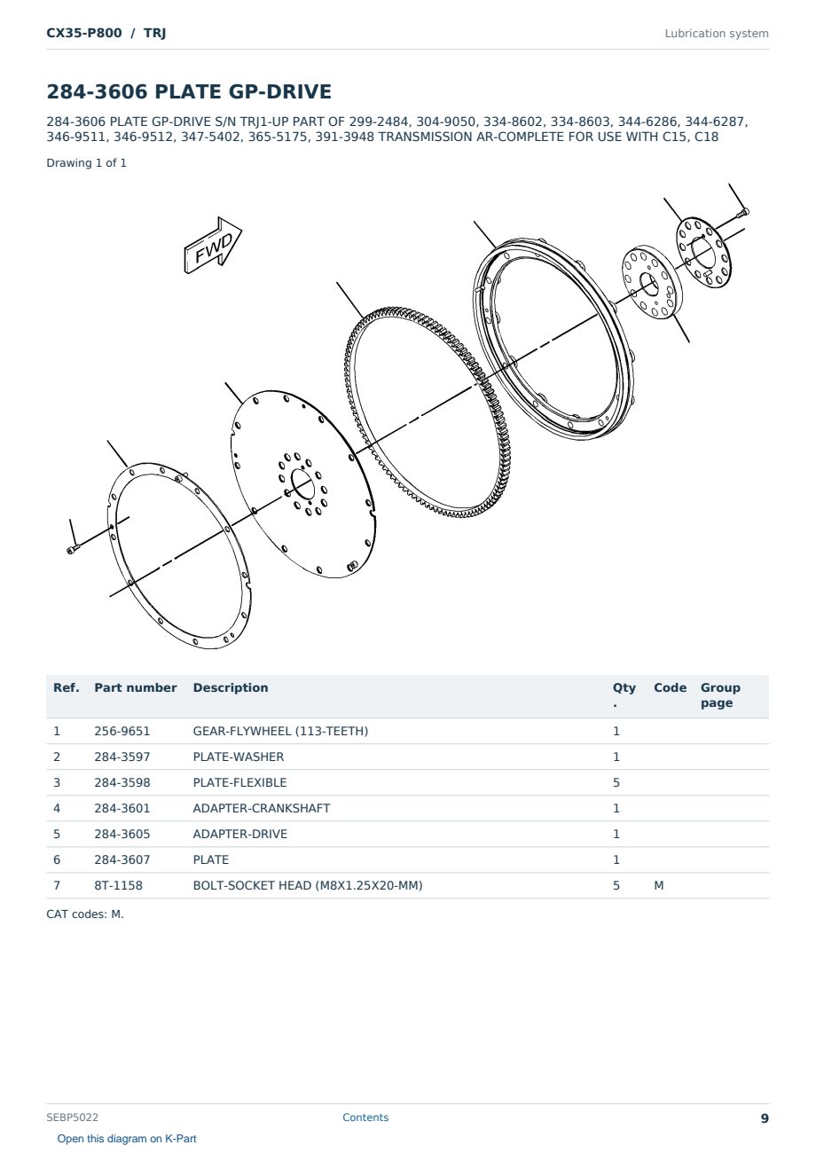 Caterpillar CX35-P800 S/N TRJ Partsbook SEBP5022 (English) - sample page 9 of 10 Caterpillar CX35-P800 S/N TRJ Partsbook SEBP5022 (English) - sample page 9 of 10