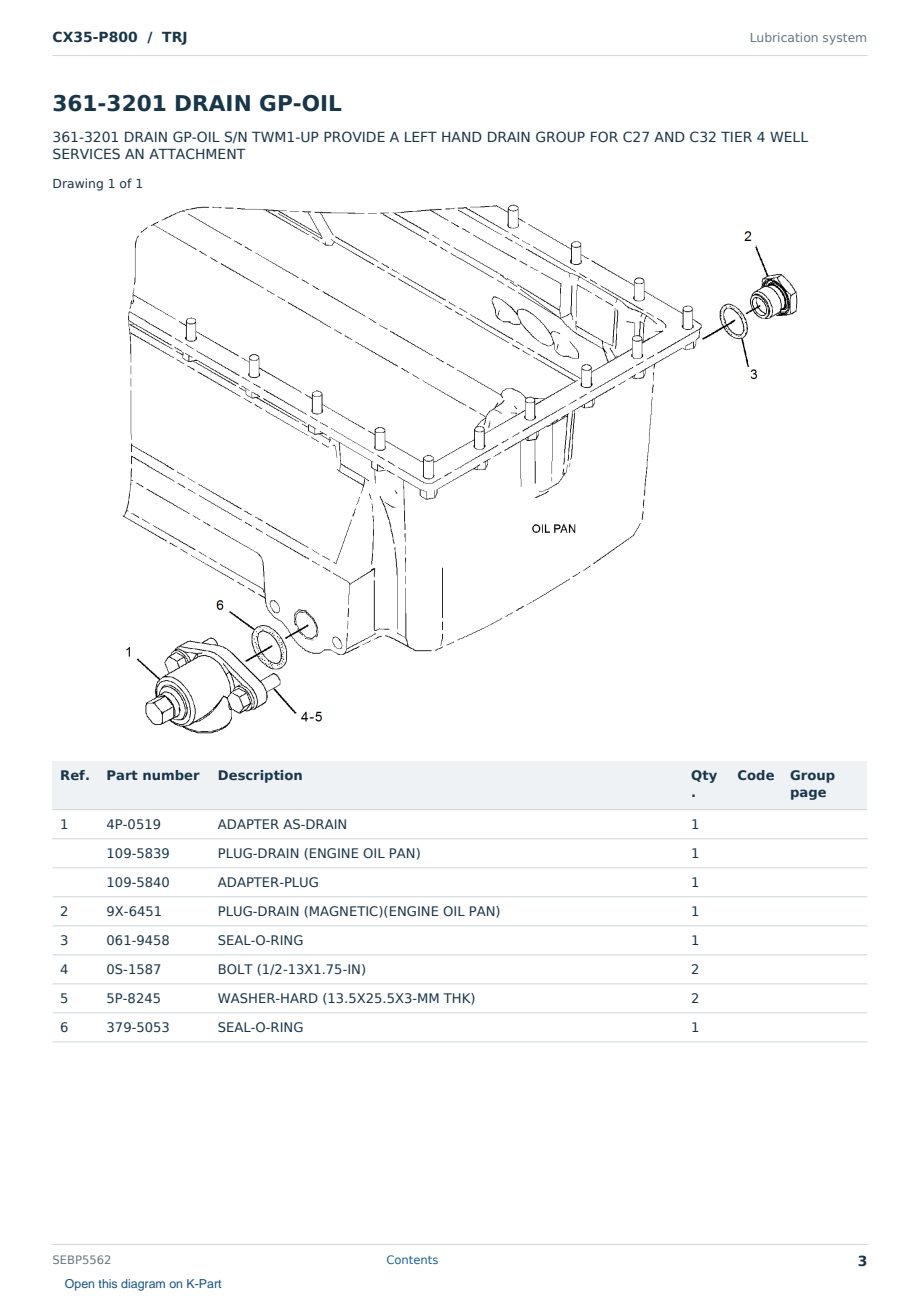 Caterpillar CX35-P800 S/N TRJ Partsbook SEBP5562 (English) - sample page 3 of 10 Caterpillar CX35-P800 S/N TRJ Partsbook SEBP5562 (English) - sample page 3 of 10