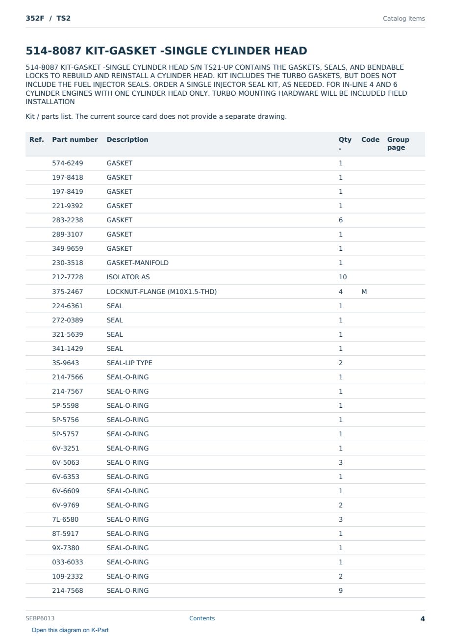 Caterpillar 352F S/N TS2 Partsbook SEBP6013 (English) - sample page 4 of 10 Caterpillar 352F S/N TS2 Partsbook SEBP6013 (English) - sample page 4 of 10