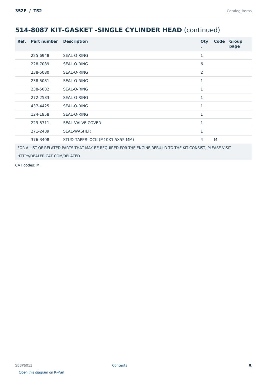 Caterpillar 352F S/N TS2 Partsbook SEBP6013 (English) - sample page 5 of 10 Caterpillar 352F S/N TS2 Partsbook SEBP6013 (English) - sample page 5 of 10