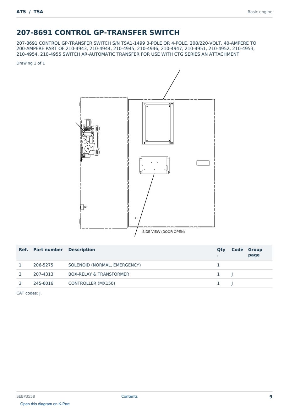 Caterpillar ATS S/N TSA Partsbook SEBP3558 (English) - sample page 9 of 10 Caterpillar ATS S/N TSA Partsbook SEBP3558 (English) - sample page 9 of 10
