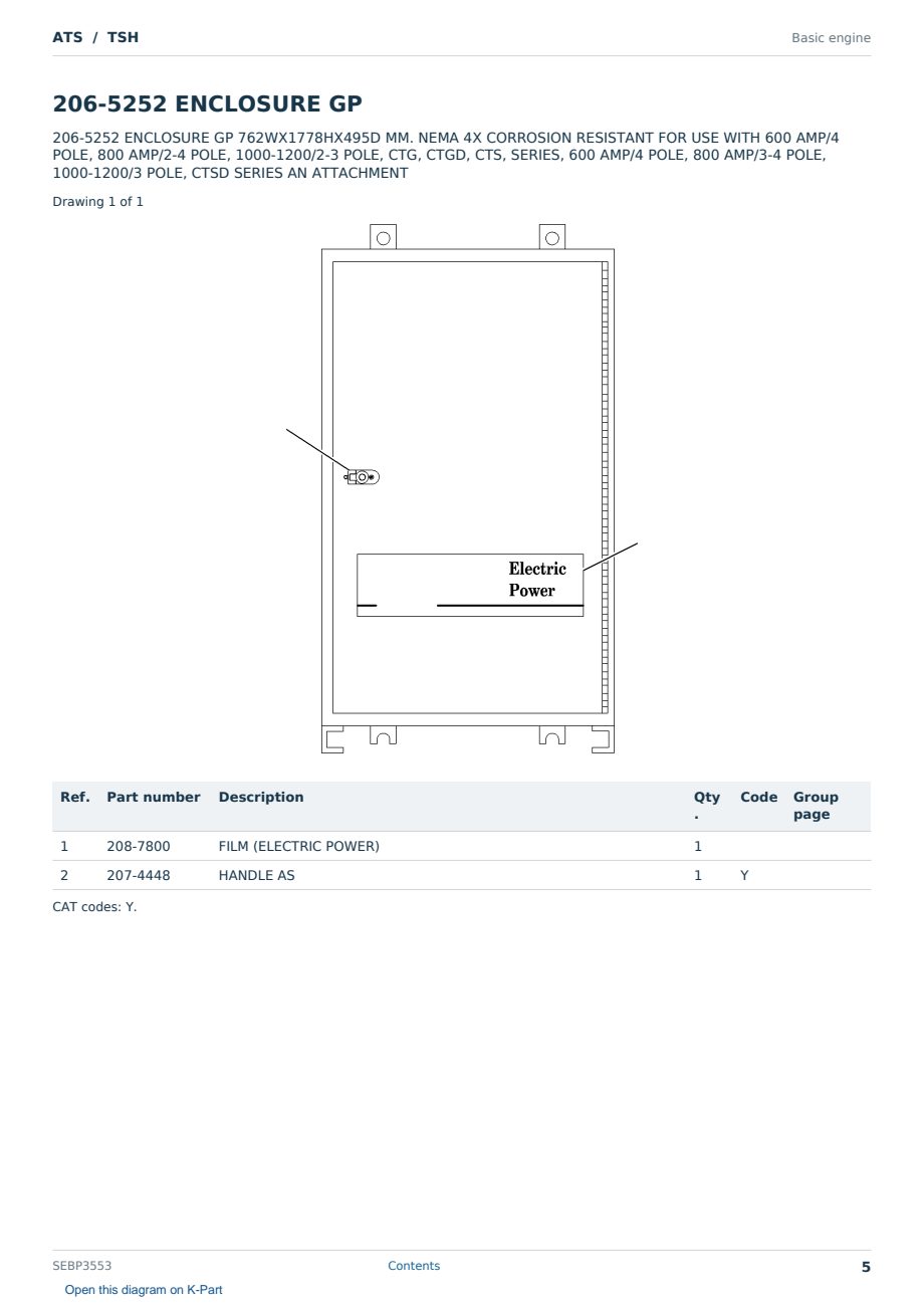 Caterpillar ATS S/N TSH Partsbook SEBP3553 (English) - sample page 5 of 10 Caterpillar ATS S/N TSH Partsbook SEBP3553 (English) - sample page 5 of 10