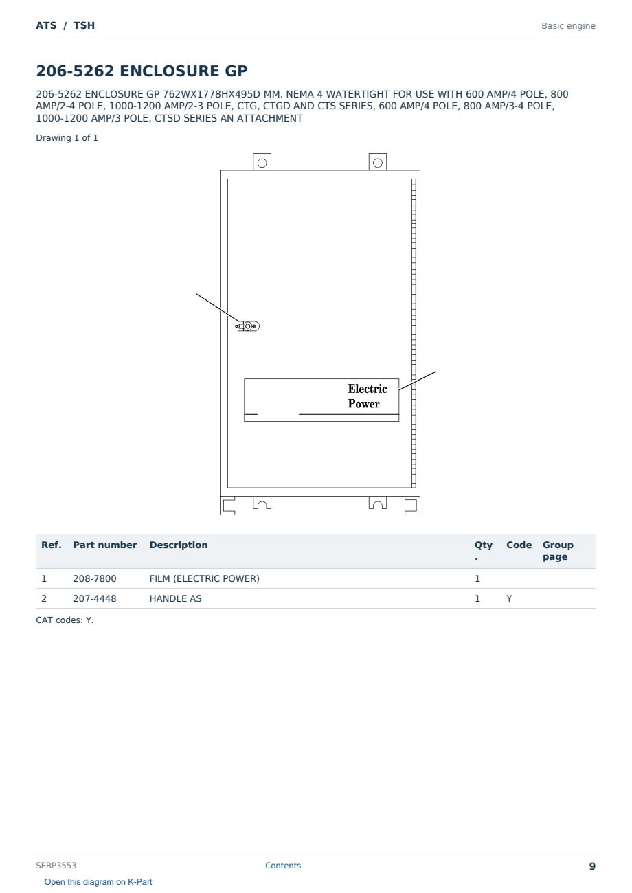 Caterpillar ATS S/N TSH Partsbook SEBP3553 (English) - sample page 9 of 10 Caterpillar ATS S/N TSH Partsbook SEBP3553 (English) - sample page 9 of 10