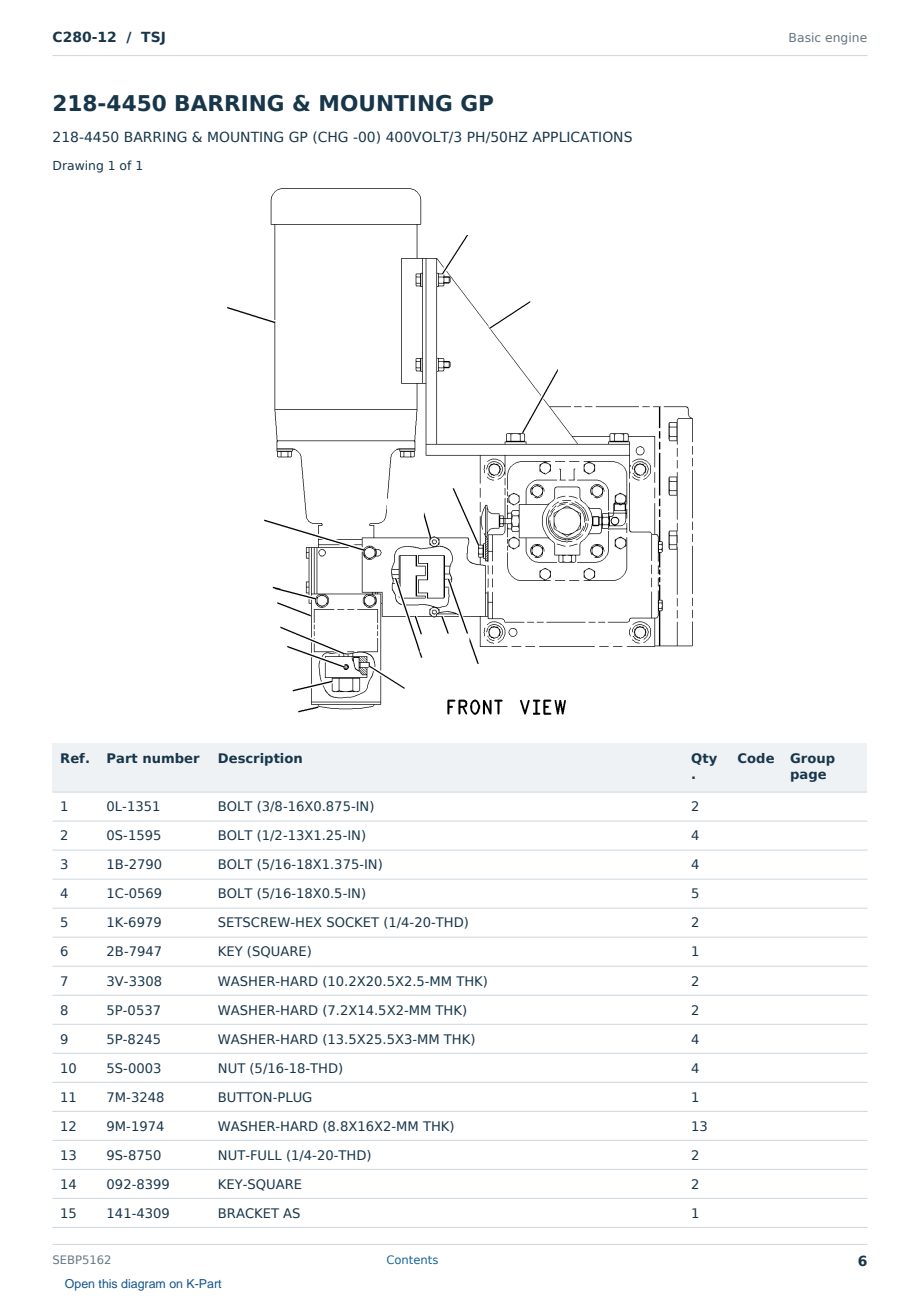 Caterpillar C280-12 S/N TSJ Partsbook SEBP5162 (English) - sample page 6 of 10 Caterpillar C280-12 S/N TSJ Partsbook SEBP5162 (English) - sample page 6 of 10
