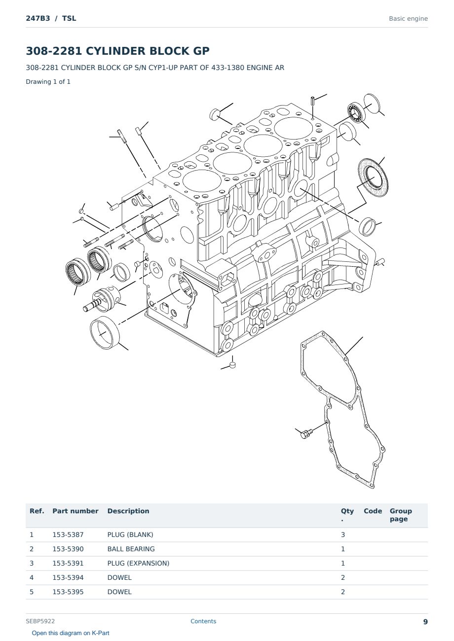 Caterpillar 247B3 S/N TSL Partsbook SEBP5922 (English) - sample page 9 of 10 Caterpillar 247B3 S/N TSL Partsbook SEBP5922 (English) - sample page 9 of 10