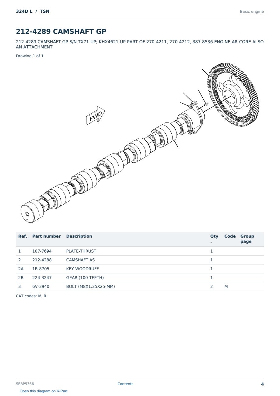 Caterpillar 324D L S/N TSN Partsbook SEBP5366 (English) - sample page 4 of 10 Caterpillar 324D L S/N TSN Partsbook SEBP5366 (English) - sample page 4 of 10