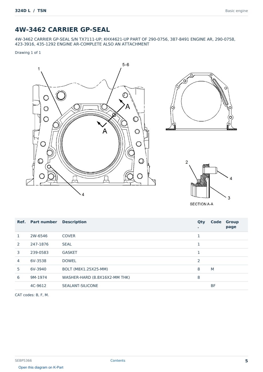 Caterpillar 324D L S/N TSN Partsbook SEBP5366 (English) - sample page 5 of 10 Caterpillar 324D L S/N TSN Partsbook SEBP5366 (English) - sample page 5 of 10