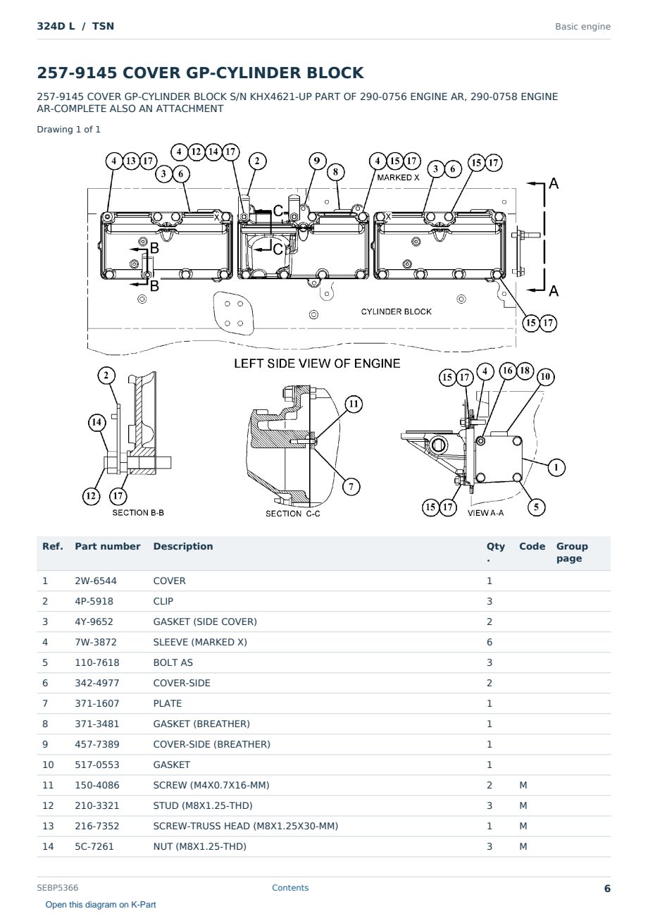 Caterpillar 324D L S/N TSN Partsbook SEBP5366 (English) - sample page 6 of 10 Caterpillar 324D L S/N TSN Partsbook SEBP5366 (English) - sample page 6 of 10