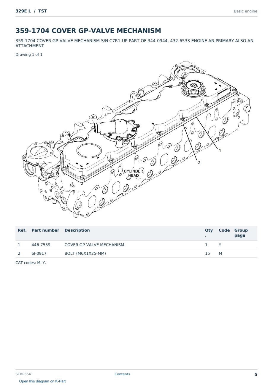 Caterpillar 329E L S/N TST Partsbook SEBP5641 (English) - sample page 5 of 10 Caterpillar 329E L S/N TST Partsbook SEBP5641 (English) - sample page 5 of 10