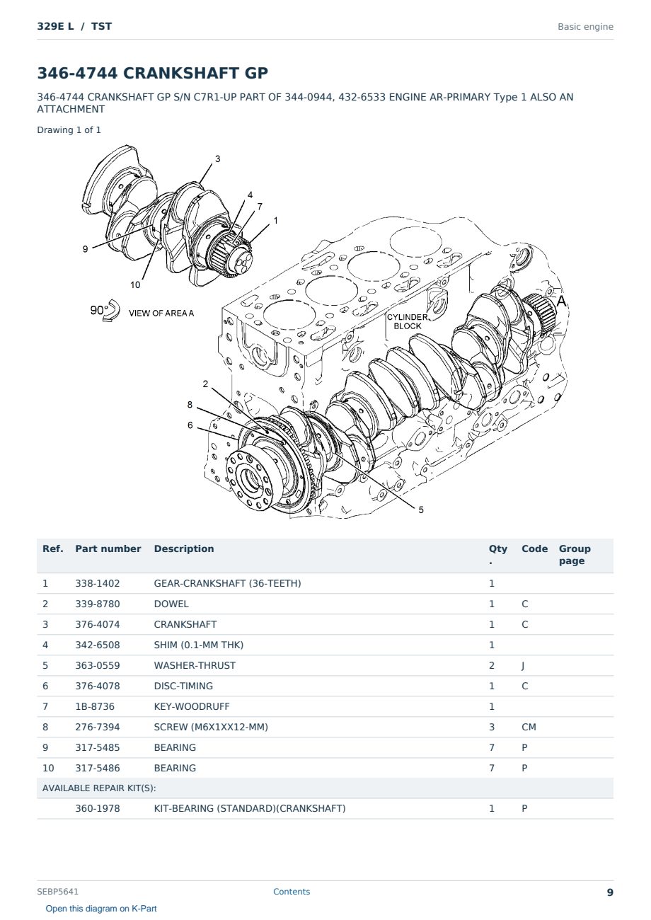 Caterpillar 329E L S/N TST Partsbook SEBP5641 (English) - sample page 9 of 10 Caterpillar 329E L S/N TST Partsbook SEBP5641 (English) - sample page 9 of 10