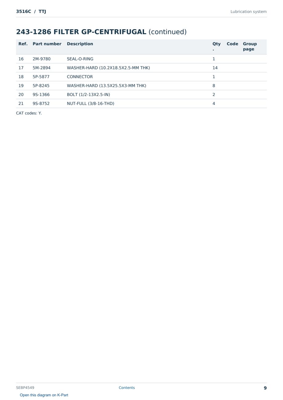 Caterpillar 3516C S/N TTJ Partsbook SEBP4549 (English) - sample page 9 of 10 Caterpillar 3516C S/N TTJ Partsbook SEBP4549 (English) - sample page 9 of 10