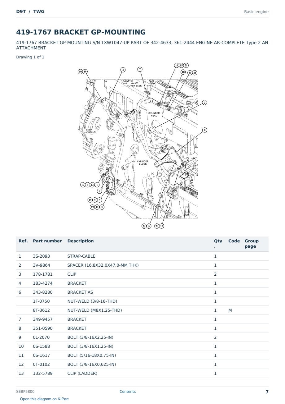 Caterpillar D9T S/N TWG Partsbook SEBP5800 (English) - sample page 7 of 10 Caterpillar D9T S/N TWG Partsbook SEBP5800 (English) - sample page 7 of 10