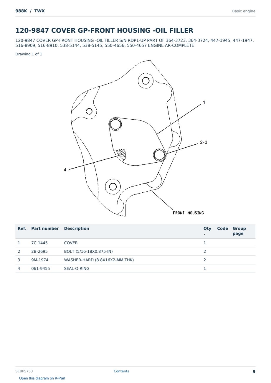 Caterpillar 988K S/N TWX Partsbook SEBP5753 (English) - sample page 9 of 10 Caterpillar 988K S/N TWX Partsbook SEBP5753 (English) - sample page 9 of 10