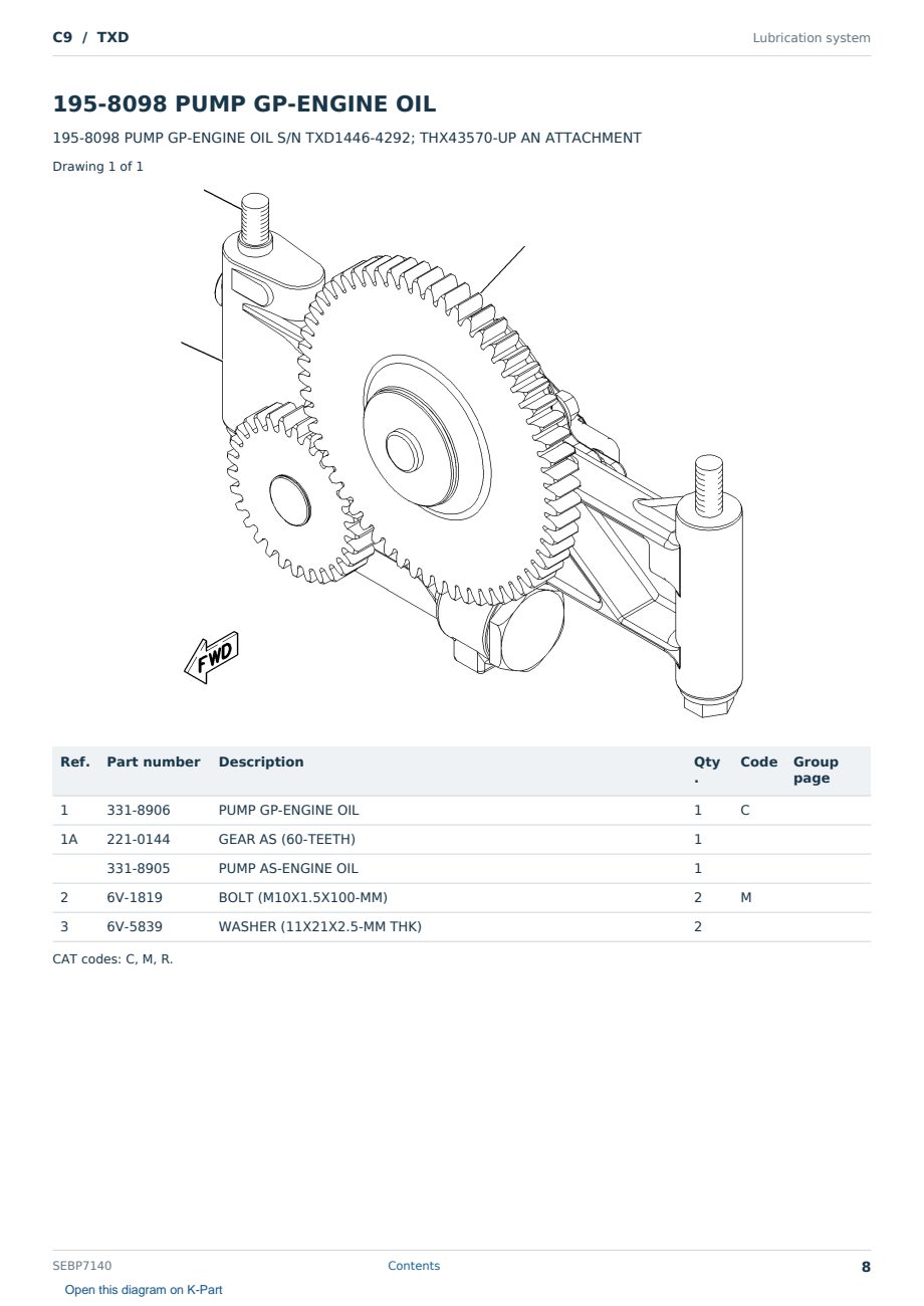 Caterpillar C9 S/N TXD Partsbook SEBP7140 (English) - sample page 8 of 10 Caterpillar C9 S/N TXD Partsbook SEBP7140 (English) - sample page 8 of 10