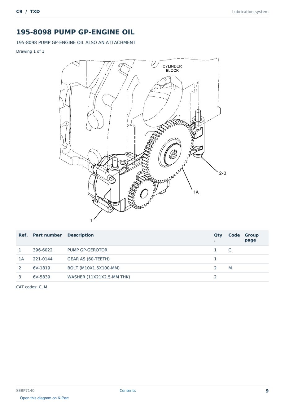 Caterpillar C9 S/N TXD Partsbook SEBP7140 (English) - sample page 9 of 10 Caterpillar C9 S/N TXD Partsbook SEBP7140 (English) - sample page 9 of 10