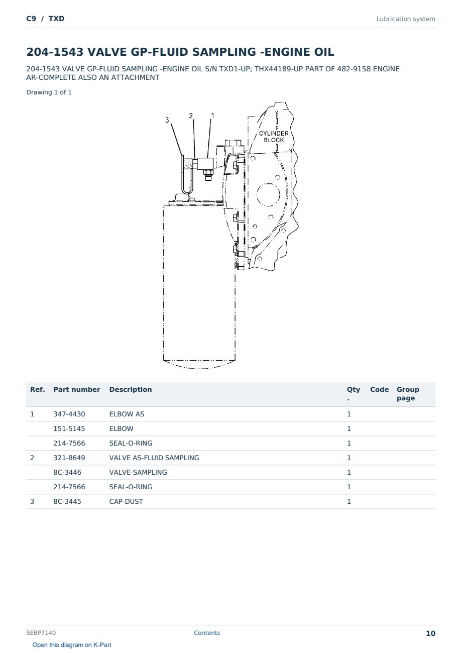 Caterpillar C9 S/N TXD Partsbook SEBP7140 (English) - sample page 10 of 10 Caterpillar C9 S/N TXD Partsbook SEBP7140 (English) - sample page 10 of 10