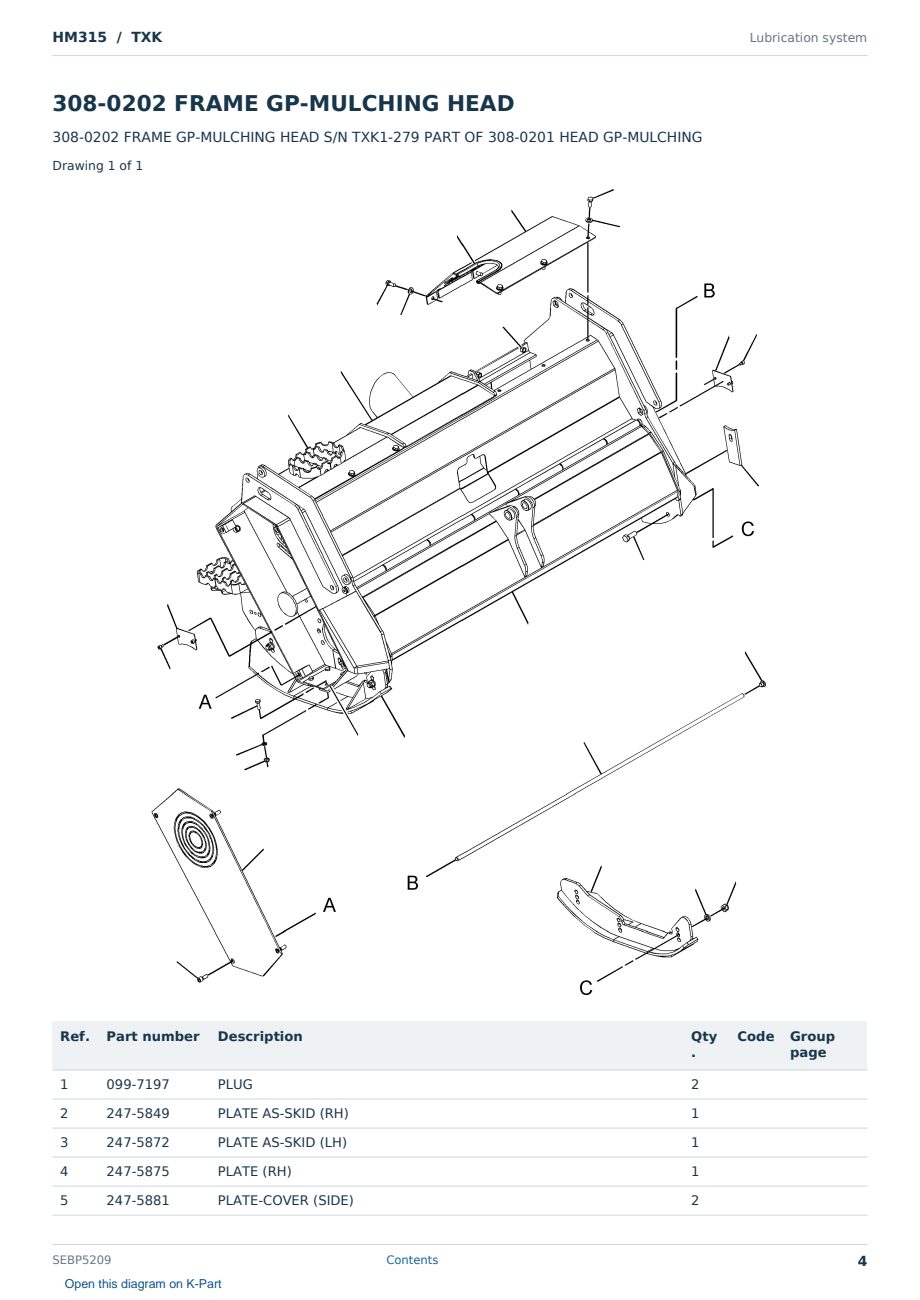 Caterpillar HM315 S/N TXK Partsbook SEBP5209 (English) - sample page 4 of 10 Caterpillar HM315 S/N TXK Partsbook SEBP5209 (English) - sample page 4 of 10