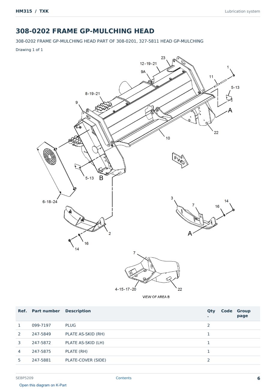 Caterpillar HM315 S/N TXK Partsbook SEBP5209 (English) - sample page 6 of 10 Caterpillar HM315 S/N TXK Partsbook SEBP5209 (English) - sample page 6 of 10