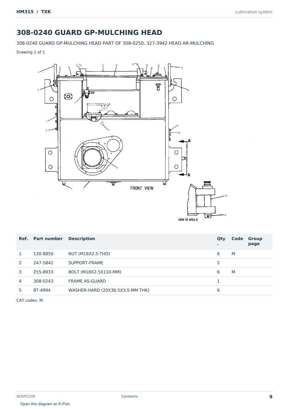 Caterpillar HM315 S/N TXK Partsbook SEBP5209 (English) - sample page 9 of 10 Caterpillar HM315 S/N TXK Partsbook SEBP5209 (English) - sample page 9 of 10