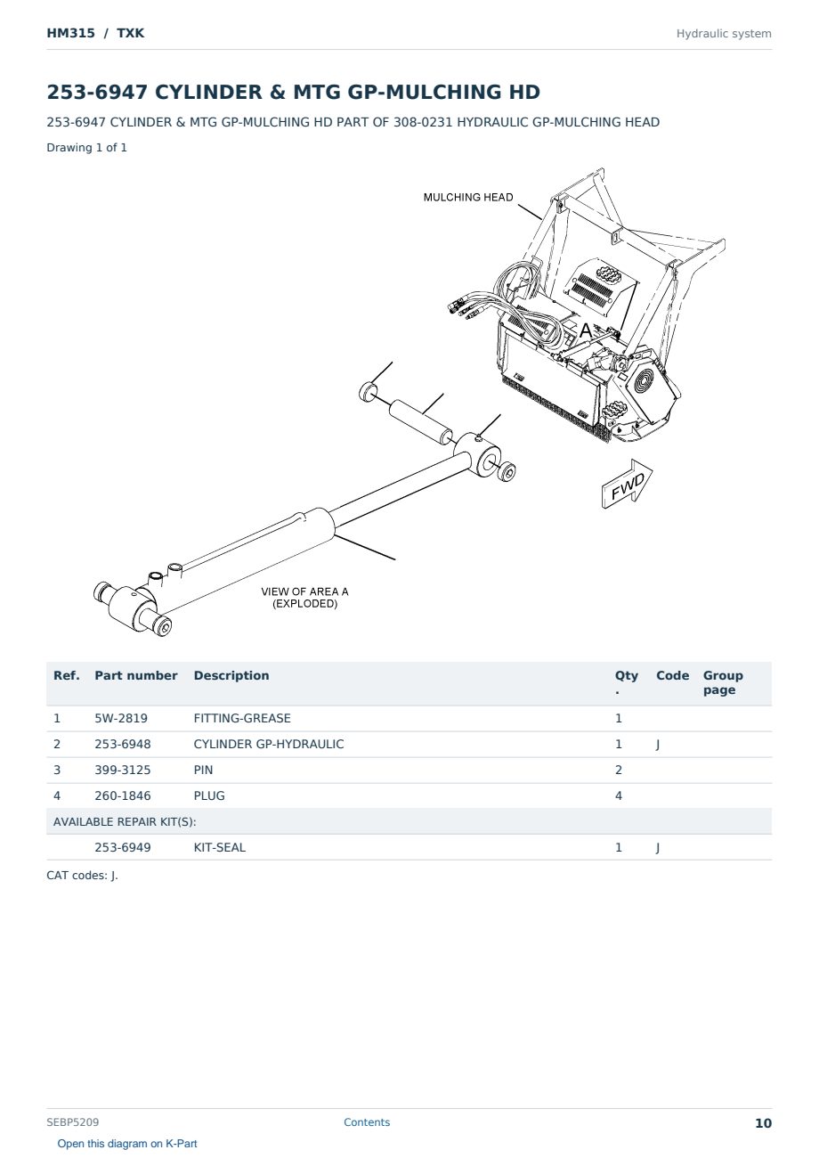 Caterpillar HM315 S/N TXK Partsbook SEBP5209 (English) - sample page 10 of 10 Caterpillar HM315 S/N TXK Partsbook SEBP5209 (English) - sample page 10 of 10