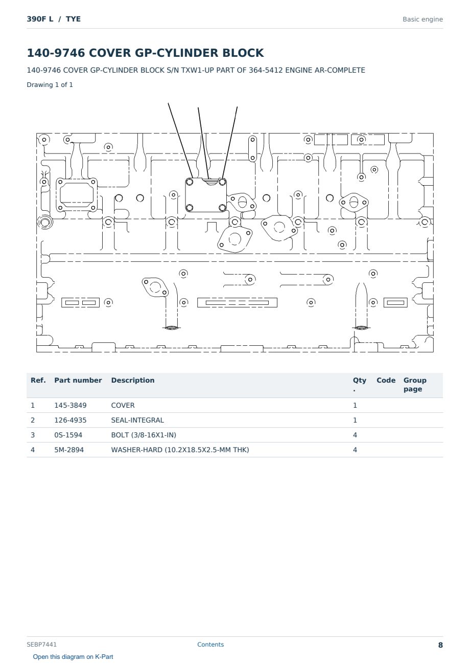 Caterpillar 390F L S/N TYE Partsbook SEBP7441 (English) - sample page 8 of 10 Caterpillar 390F L S/N TYE Partsbook SEBP7441 (English) - sample page 8 of 10