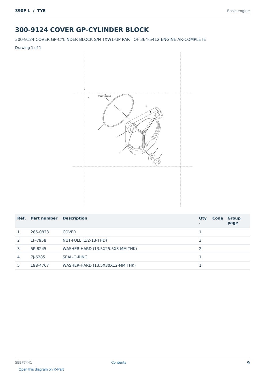 Caterpillar 390F L S/N TYE Partsbook SEBP7441 (English) - sample page 9 of 10 Caterpillar 390F L S/N TYE Partsbook SEBP7441 (English) - sample page 9 of 10