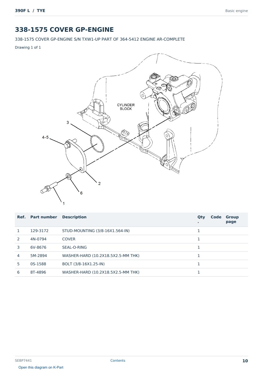 Caterpillar 390F L S/N TYE Partsbook SEBP7441 (English) - sample page 10 of 10 Caterpillar 390F L S/N TYE Partsbook SEBP7441 (English) - sample page 10 of 10