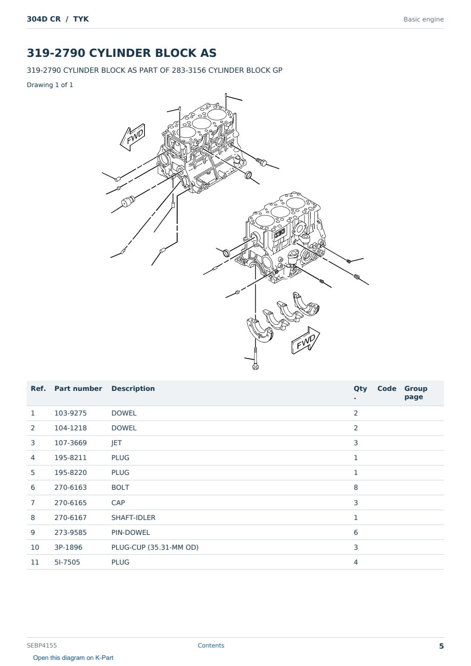 Caterpillar 304D CR S/N TYK Partsbook SEBP4155 (English) - sample page 5 of 10 Caterpillar 304D CR S/N TYK Partsbook SEBP4155 (English) - sample page 5 of 10
