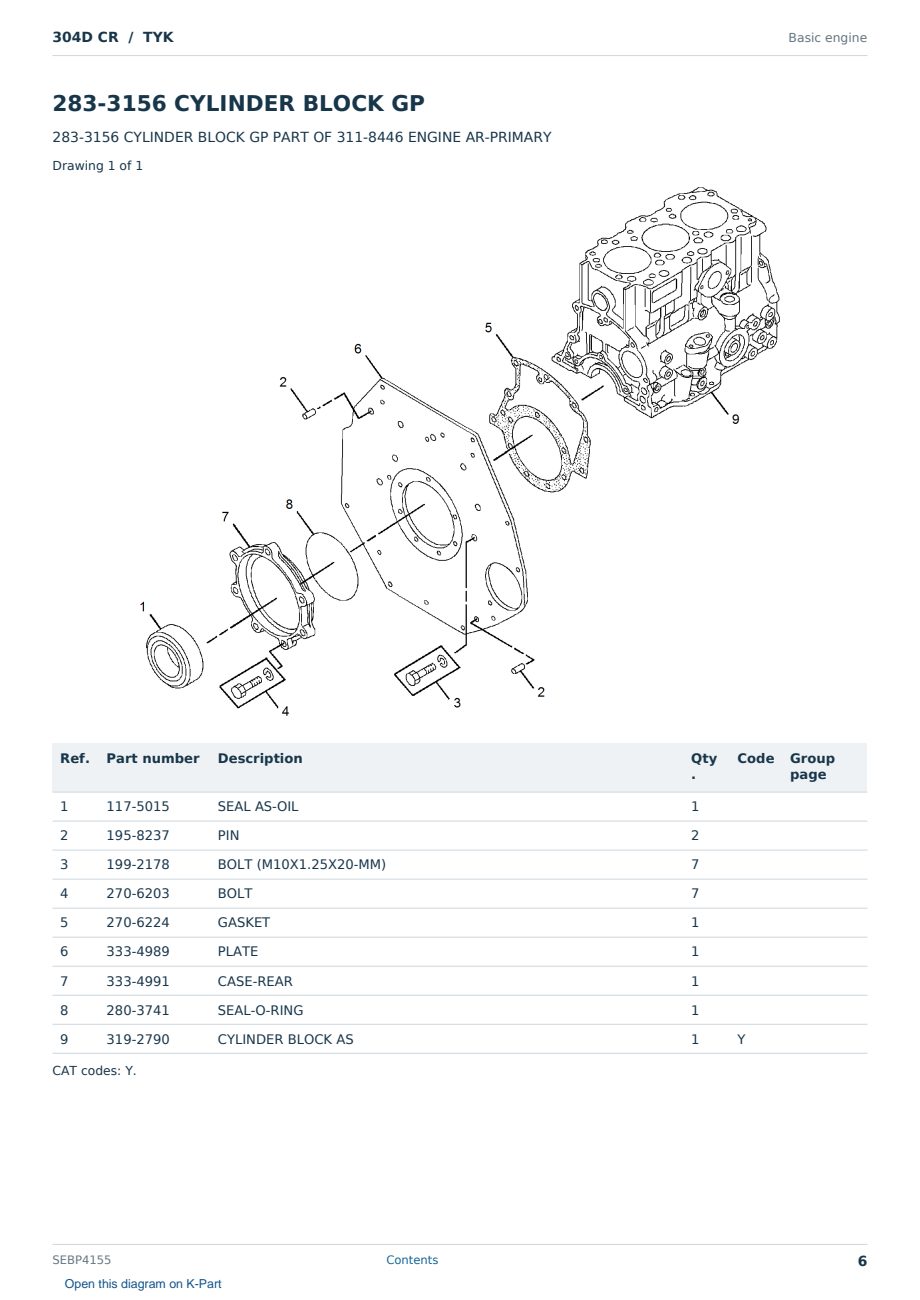 Caterpillar 304D CR S/N TYK Partsbook SEBP4155 (English) - sample page 6 of 10 Caterpillar 304D CR S/N TYK Partsbook SEBP4155 (English) - sample page 6 of 10