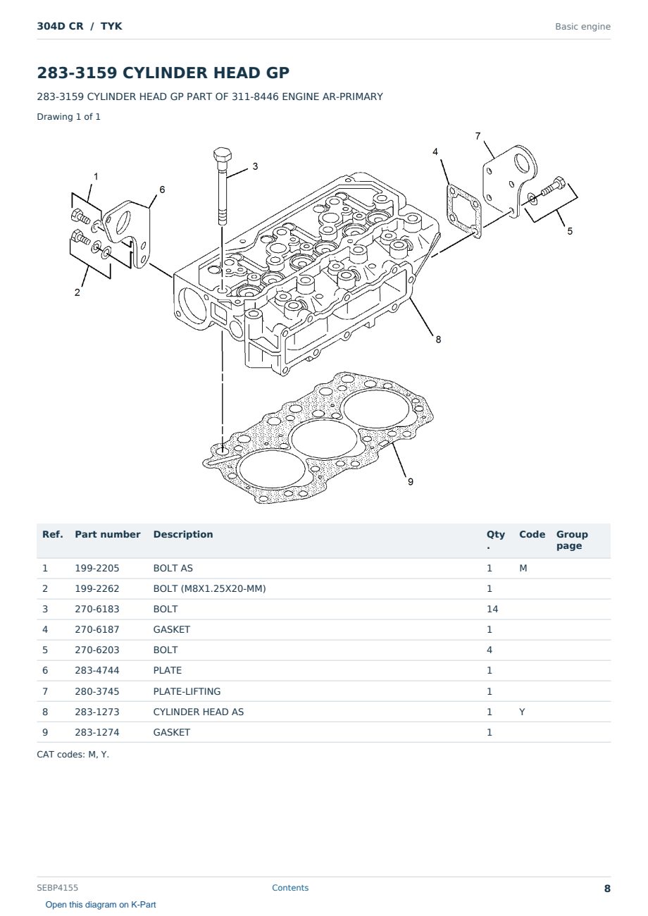 Caterpillar 304D CR S/N TYK Partsbook SEBP4155 (English) - sample page 8 of 10 Caterpillar 304D CR S/N TYK Partsbook SEBP4155 (English) - sample page 8 of 10
