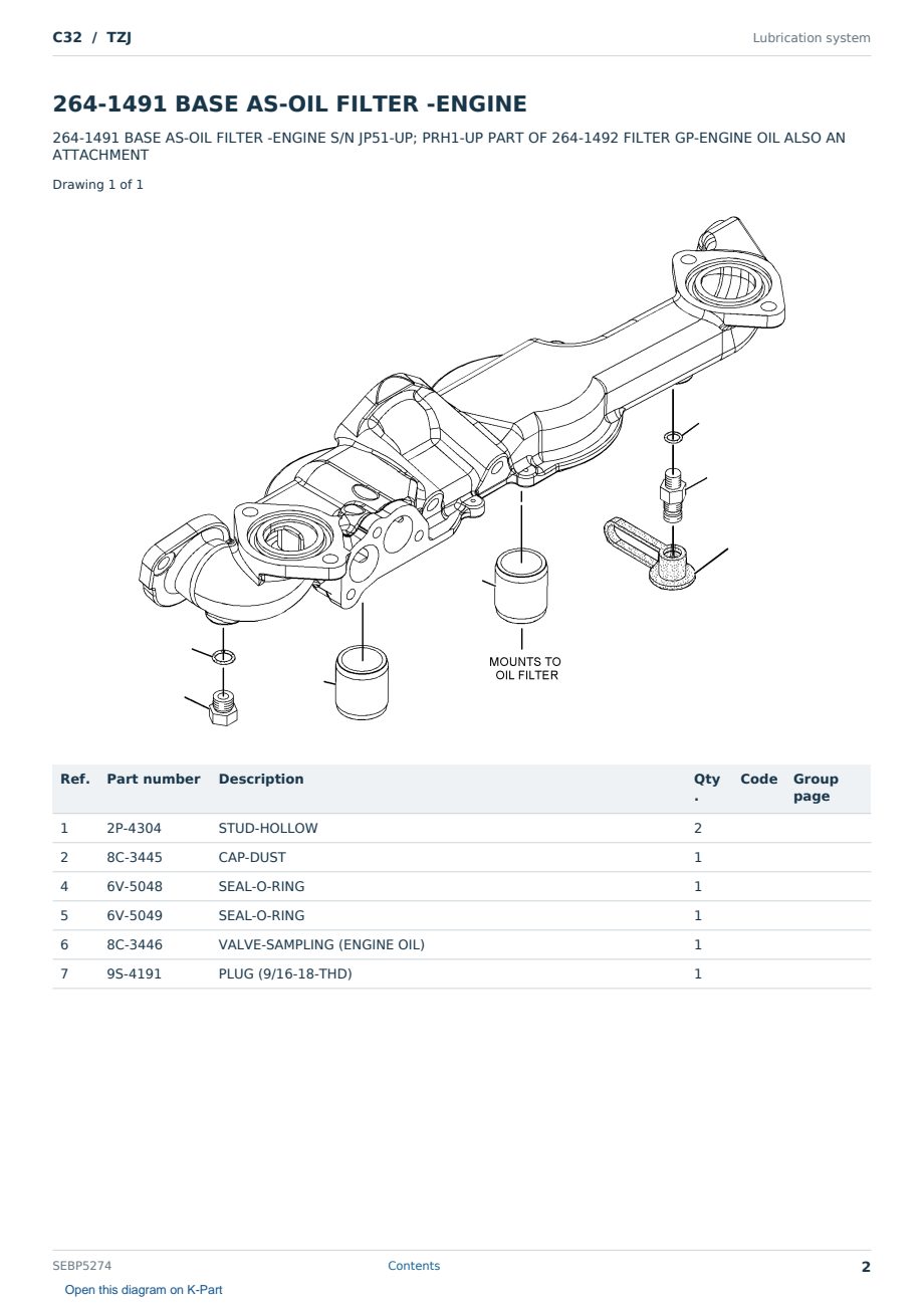Caterpillar C32 S/N TZJ Partsbook SEBP5274 (English) - sample page 2 of 10 Caterpillar C32 S/N TZJ Partsbook SEBP5274 (English) - sample page 2 of 10