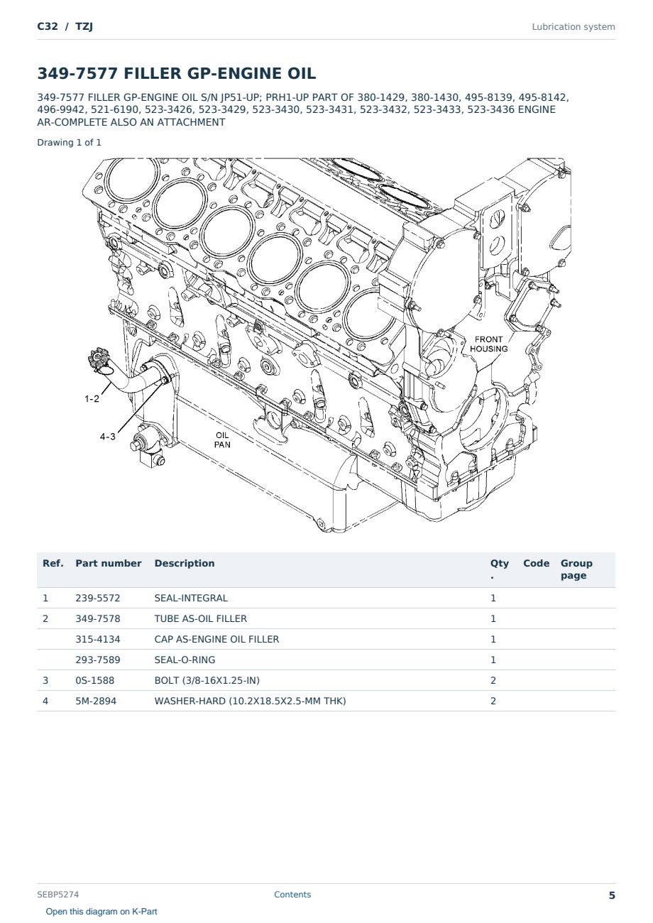 Caterpillar C32 S/N TZJ Partsbook SEBP5274 (English) - sample page 5 of 10 Caterpillar C32 S/N TZJ Partsbook SEBP5274 (English) - sample page 5 of 10