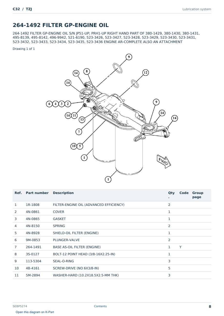 Caterpillar C32 S/N TZJ Partsbook SEBP5274 (English) - sample page 8 of 10 Caterpillar C32 S/N TZJ Partsbook SEBP5274 (English) - sample page 8 of 10