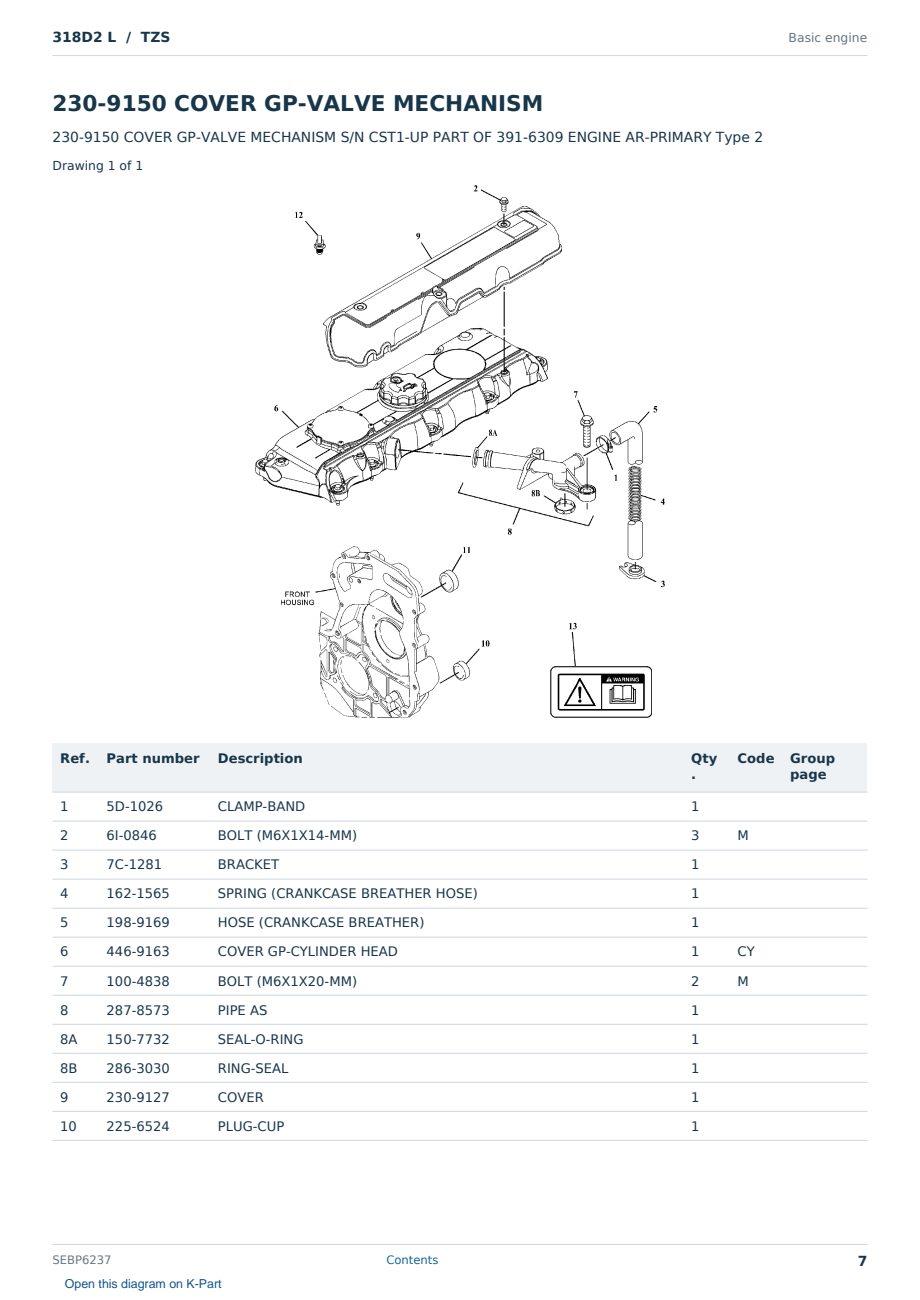 Caterpillar 318D2 L S/N TZS Partsbook SEBP6237 (English) - sample page 7 of 10 Caterpillar 318D2 L S/N TZS Partsbook SEBP6237 (English) - sample page 7 of 10