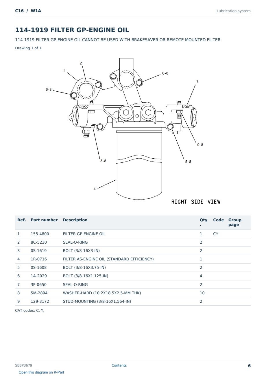 Caterpillar C16 S/N W1A Partsbook SEBP3679 (English) - sample page 6 of 10 Caterpillar C16 S/N W1A Partsbook SEBP3679 (English) - sample page 6 of 10