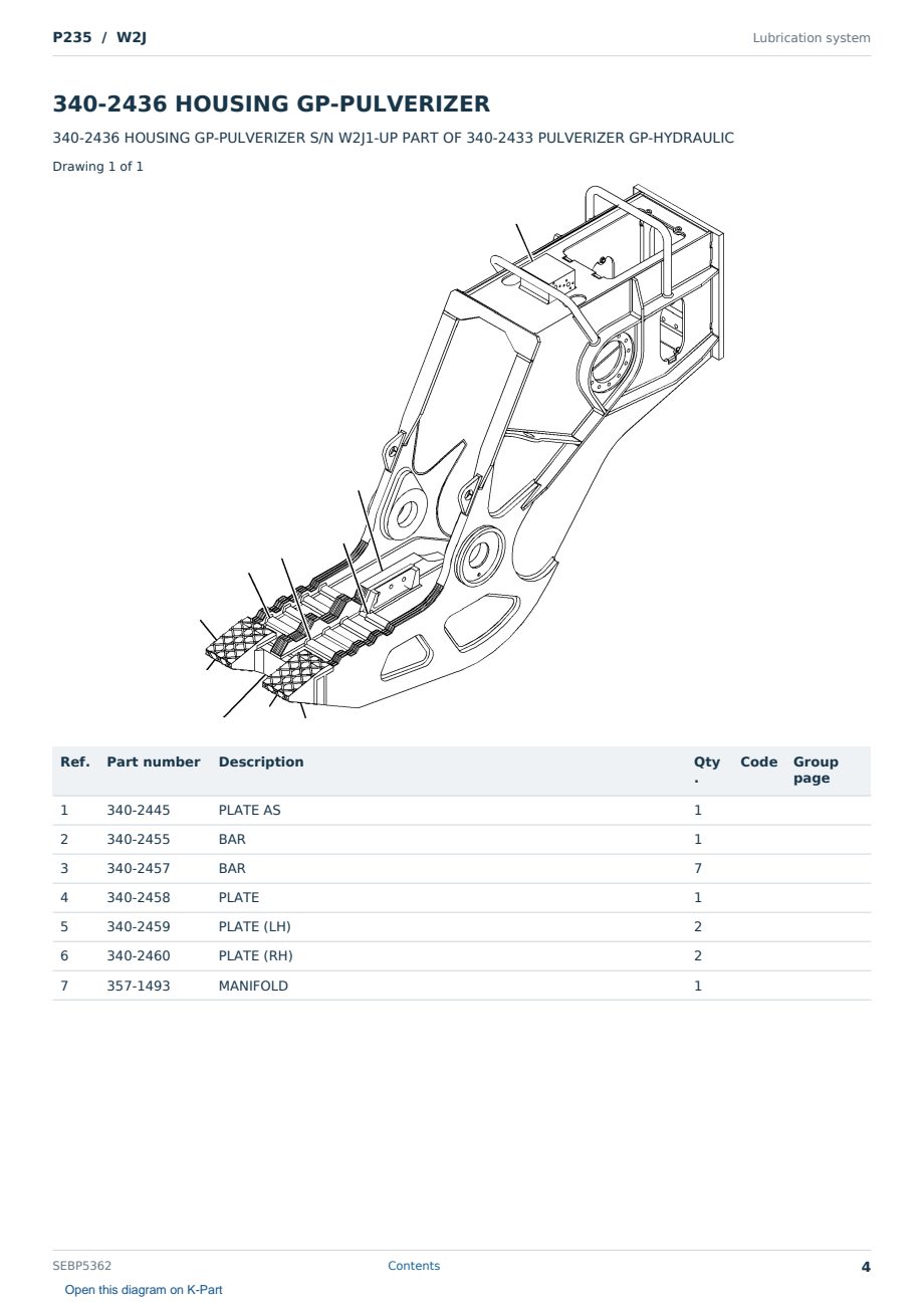 Caterpillar P235 S/N W2J Partsbook SEBP5362 (English) - sample page 4 of 10 Caterpillar P235 S/N W2J Partsbook SEBP5362 (English) - sample page 4 of 10