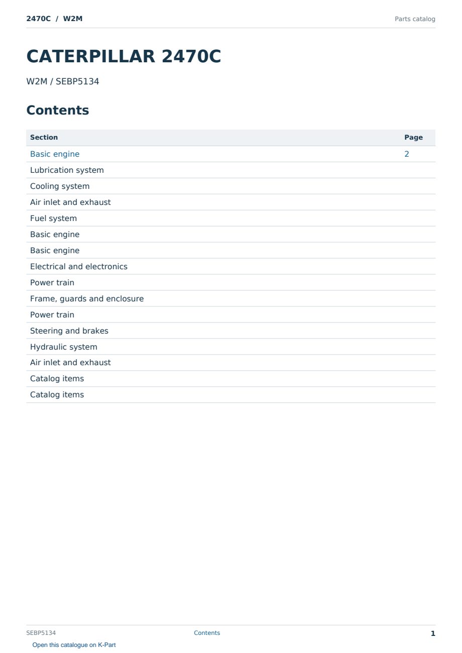 Caterpillar 2470C S/N W2M Partsbook SEBP5134 (English) - sample page 1 of 10 Caterpillar 2470C S/N W2M Partsbook SEBP5134 (English) - sample page 1 of 10