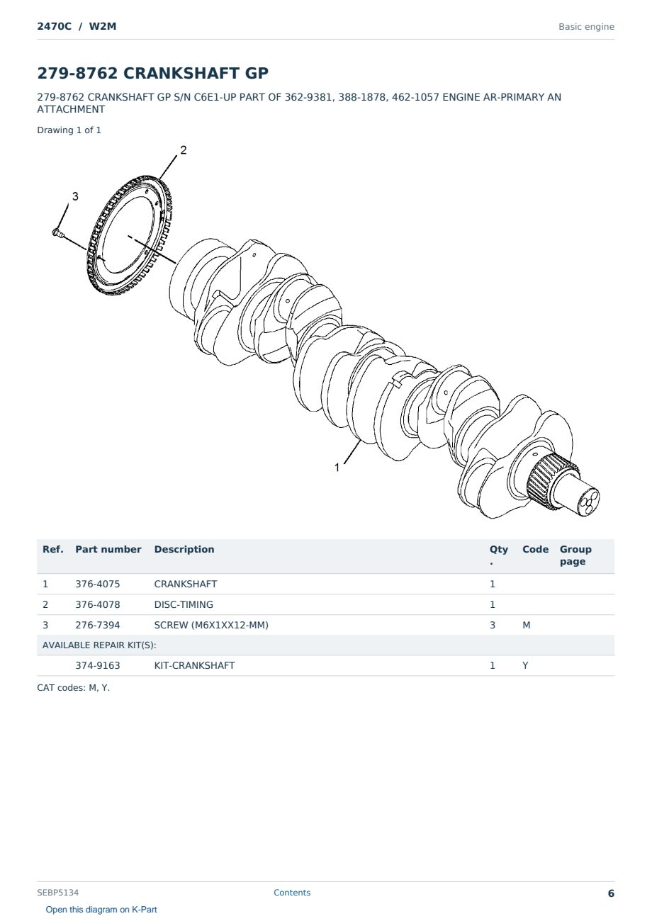 Caterpillar 2470C S/N W2M Partsbook SEBP5134 (English) - sample page 6 of 10 Caterpillar 2470C S/N W2M Partsbook SEBP5134 (English) - sample page 6 of 10