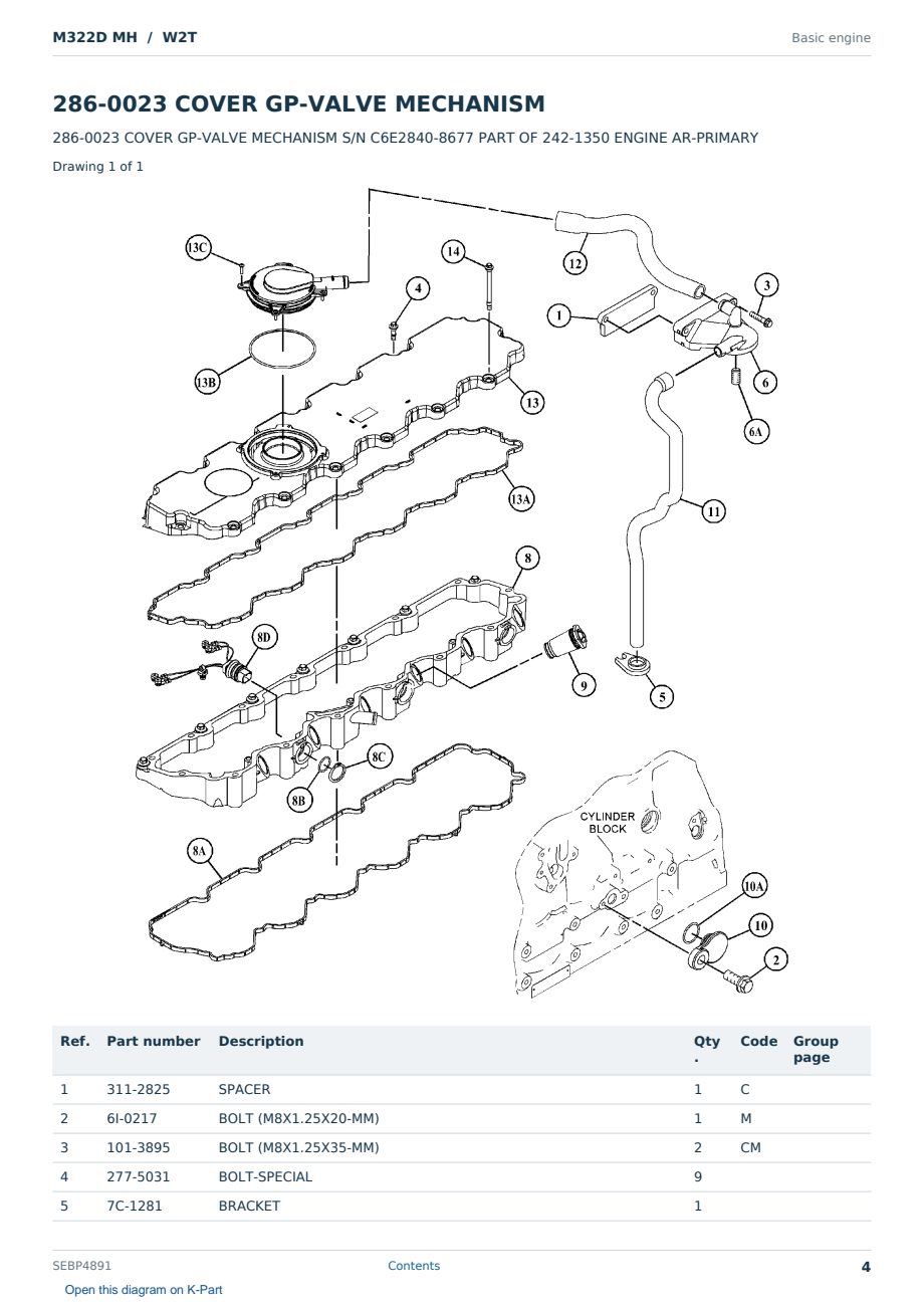 Caterpillar M322D MH S/N W2T Partsbook SEBP4891 (English) - sample page 4 of 10 Caterpillar M322D MH S/N W2T Partsbook SEBP4891 (English) - sample page 4 of 10