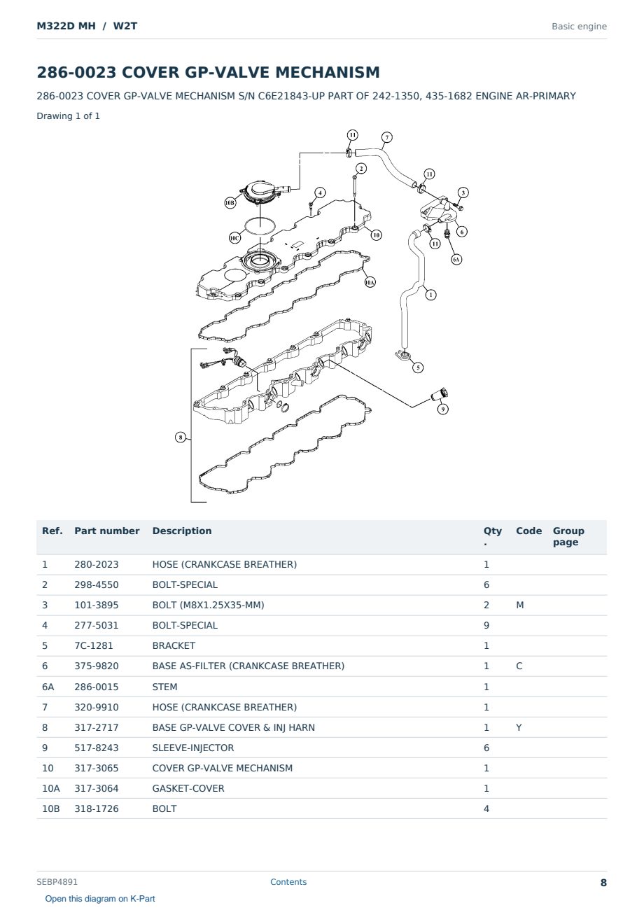 Caterpillar M322D MH S/N W2T Partsbook SEBP4891 (English) - sample page 8 of 10 Caterpillar M322D MH S/N W2T Partsbook SEBP4891 (English) - sample page 8 of 10