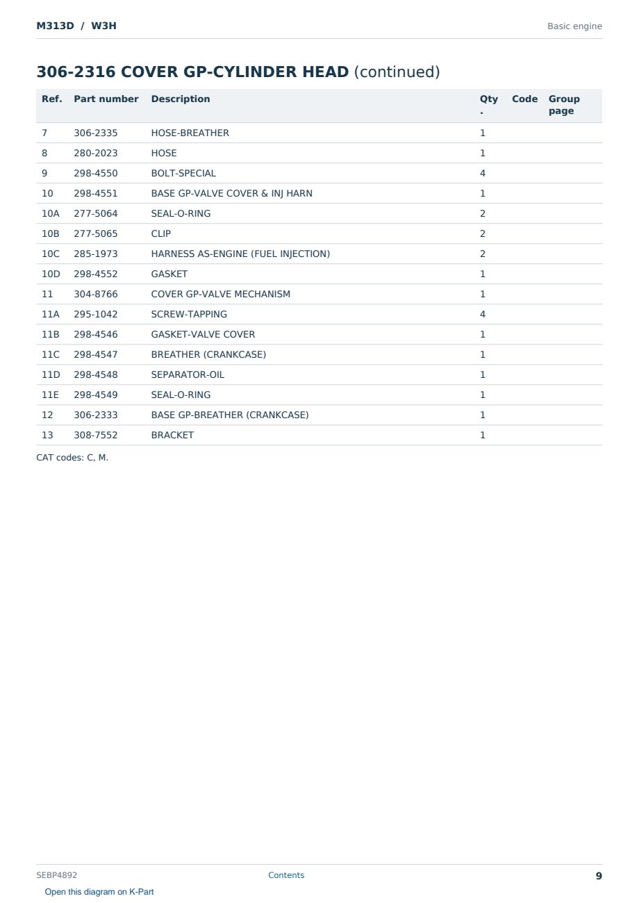 Caterpillar M313D S/N W3H Partsbook SEBP4892 (English) - sample page 9 of 10 Caterpillar M313D S/N W3H Partsbook SEBP4892 (English) - sample page 9 of 10