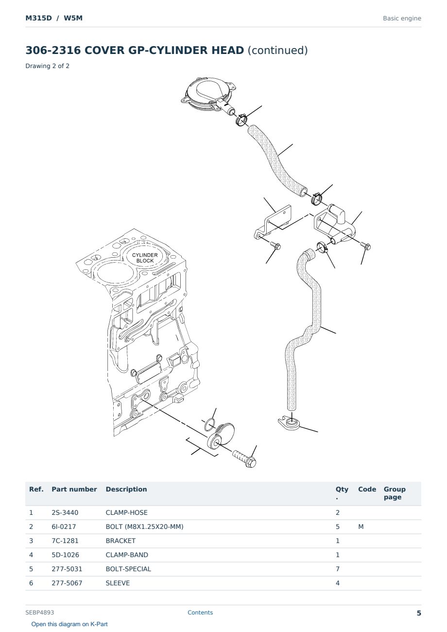 Caterpillar M315D S/N W5M Partsbook SEBP4893 (English) - sample page 5 of 10 Caterpillar M315D S/N W5M Partsbook SEBP4893 (English) - sample page 5 of 10