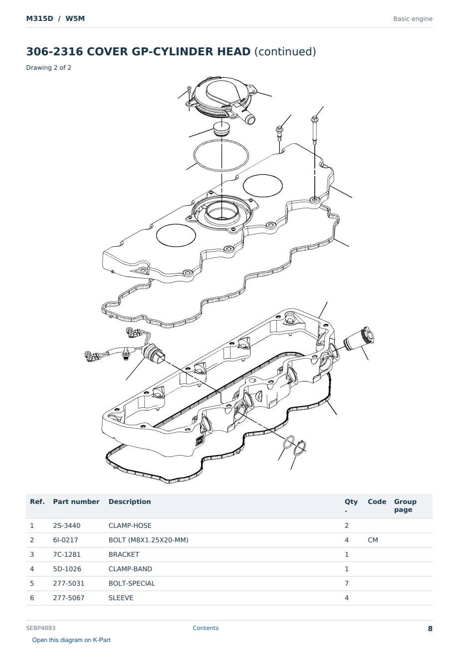 Caterpillar M315D S/N W5M Partsbook SEBP4893 (English) - sample page 8 of 10 Caterpillar M315D S/N W5M Partsbook SEBP4893 (English) - sample page 8 of 10