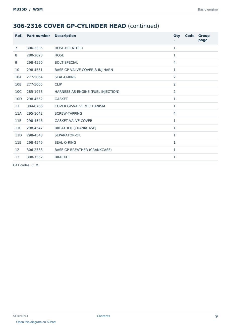 Caterpillar M315D S/N W5M Partsbook SEBP4893 (English) - sample page 9 of 10 Caterpillar M315D S/N W5M Partsbook SEBP4893 (English) - sample page 9 of 10